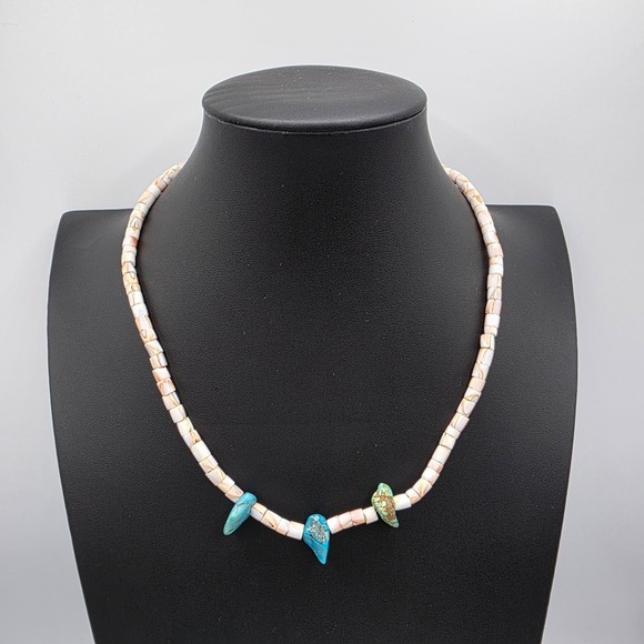 Antique Jewelry - Vintage Unisex Adult Silver Tone Coral Beads‎ Ethnic Summer Beach Turquoise 18"